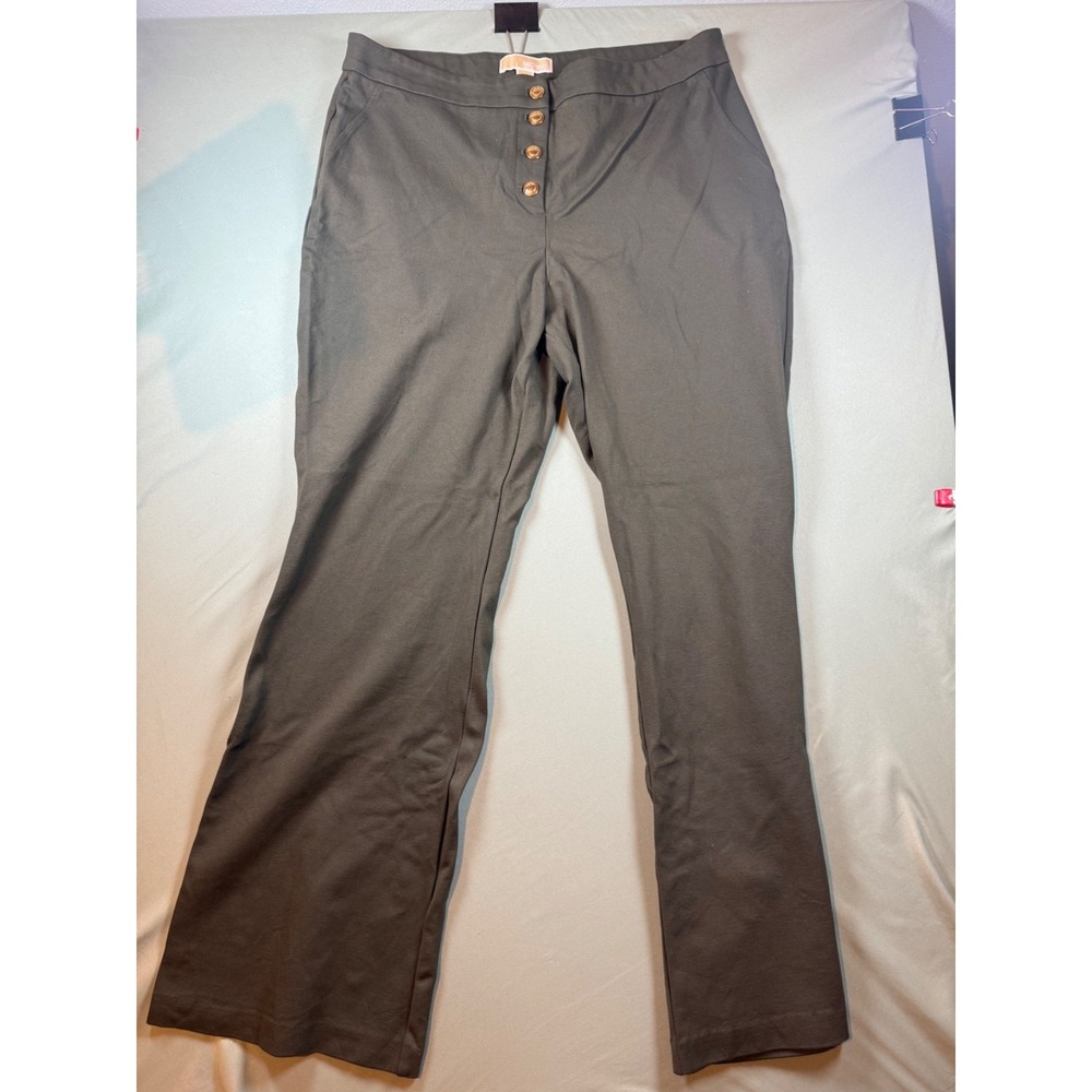 Michael Kors Women's Green Gold Button Chinos Pants Trousers Size XL 34 x 40